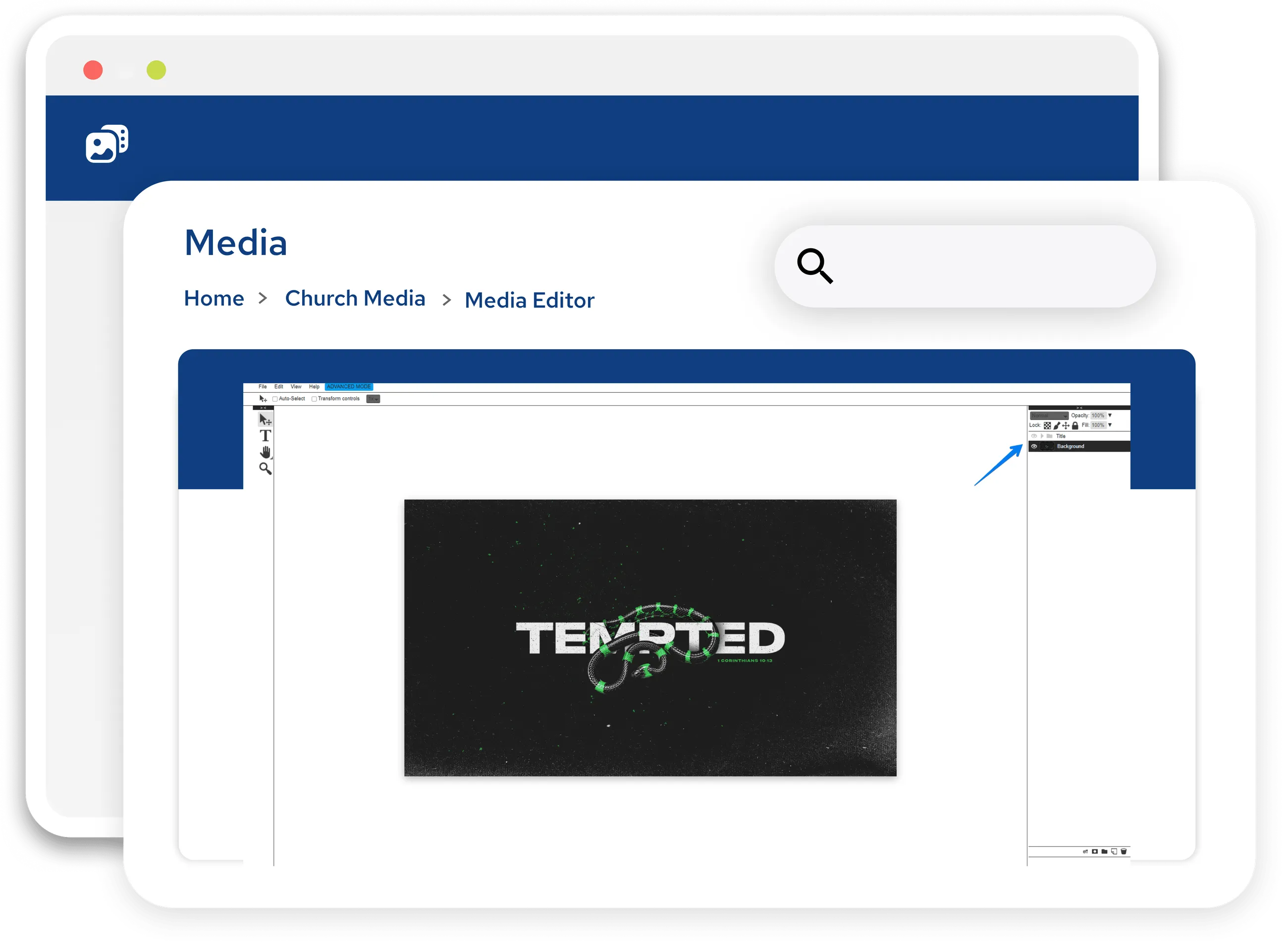 Dashboard showing Media editor
